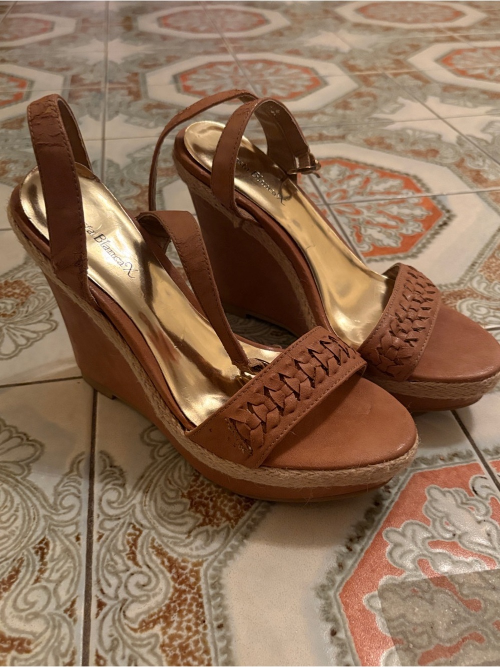 Costa Blanca Brown Braided-Toe Wedge Sandals
